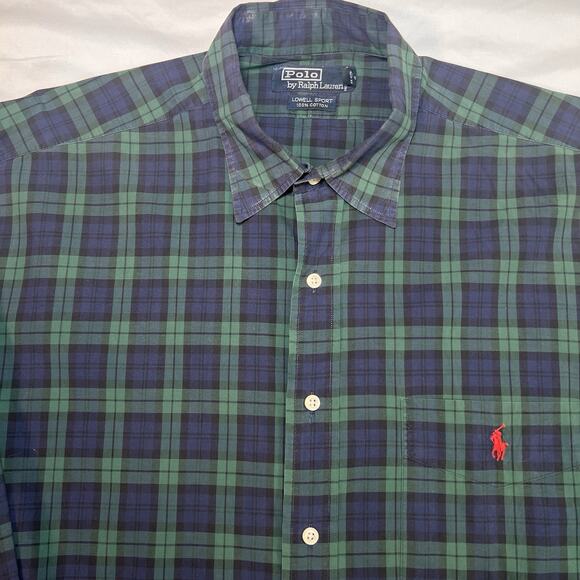 Polo Ralph Lauren Shirt Mens Size L Blackwatch Tartan Plaid Lowell Sport Cotton - Picture 2 of 14